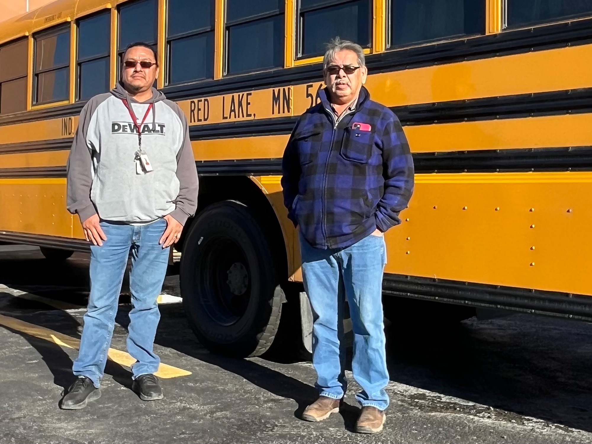 Two senior bus drivers for the Red Lake Independent School District at the Red Lake reservation in Minnesota. Two senior bus drivers for the Red Lake Independent School District at the Red Lake reservation in Minnesota.