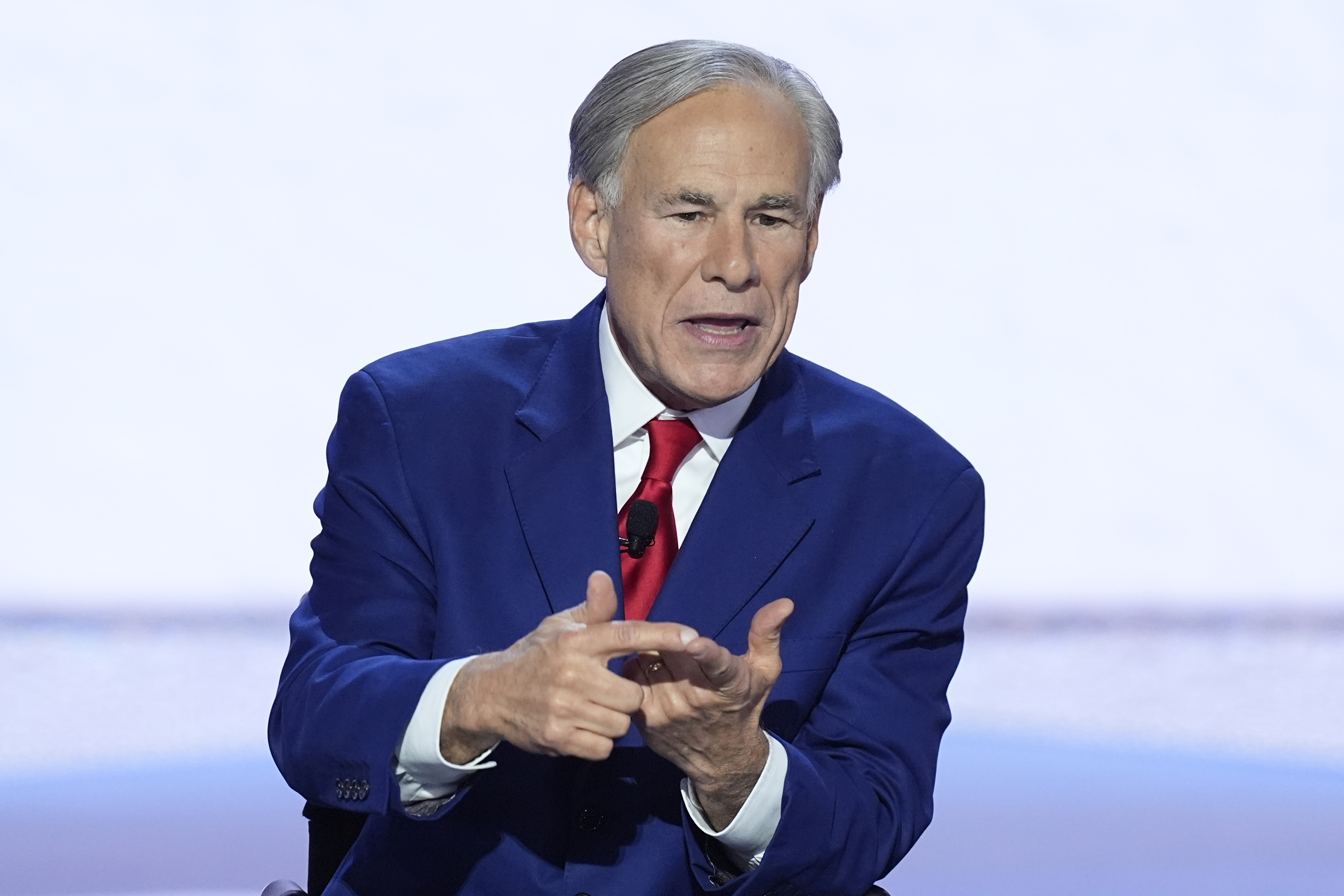 Texas Gov. Greg Abbott (R) speaks.