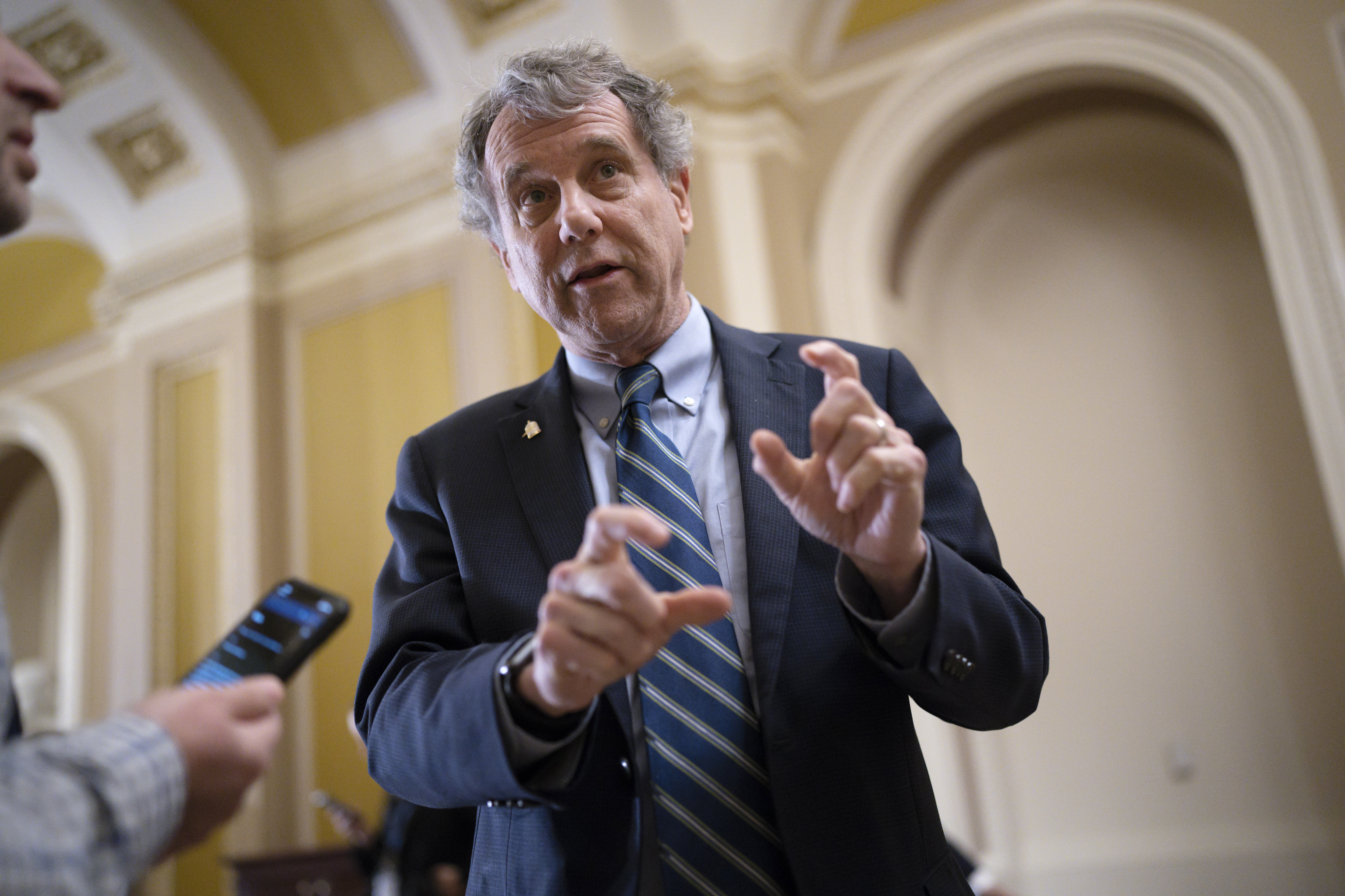 Sherrod Brown speaks with reporters at the Capitol in Washington. Sherrod Brown speaks with reporters at the Capitol in Washington.