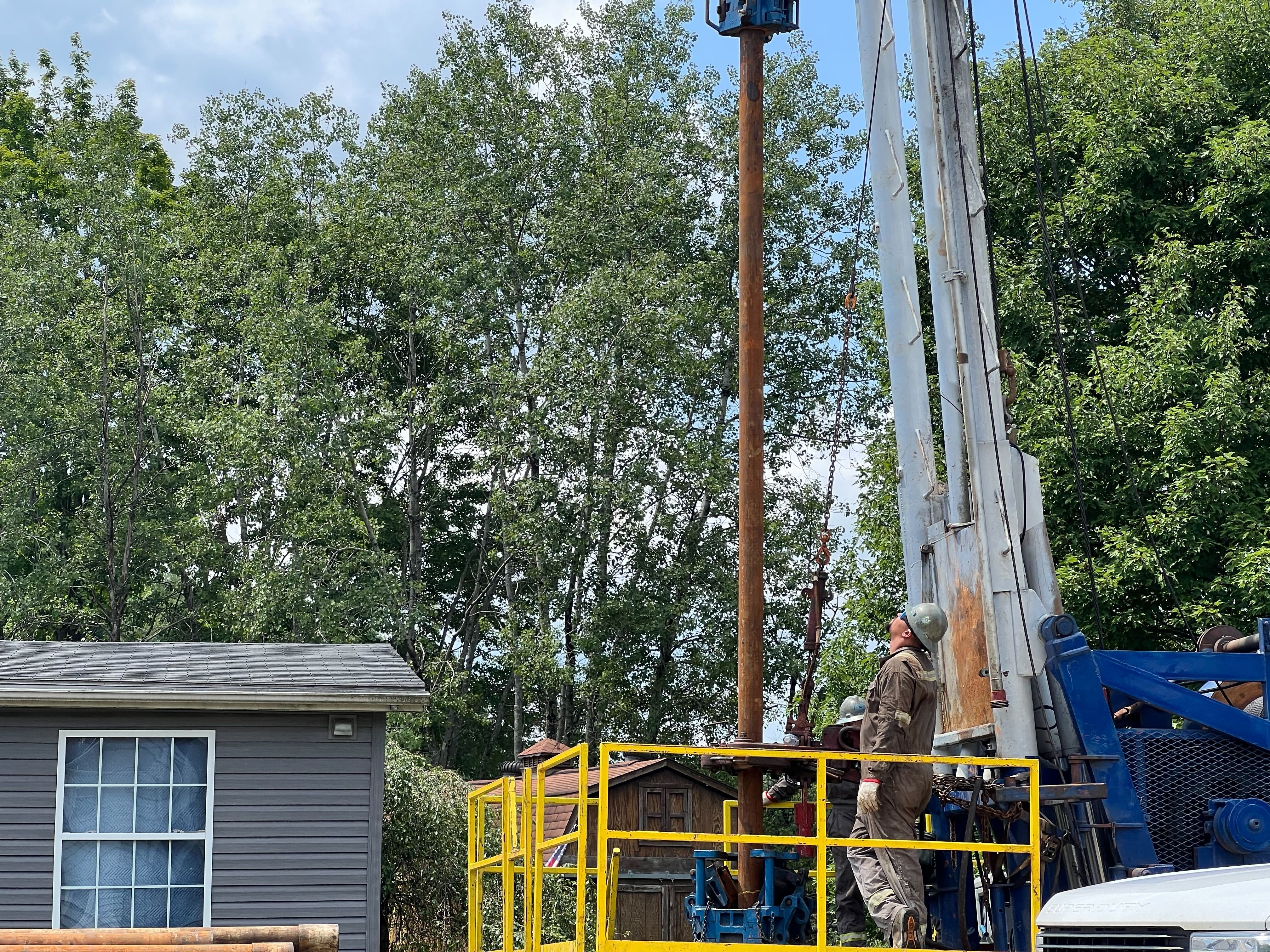 A worker operates well-plugging machinery in Pennsylvania. A worker operates well-plugging machinery in Pennsylvania.